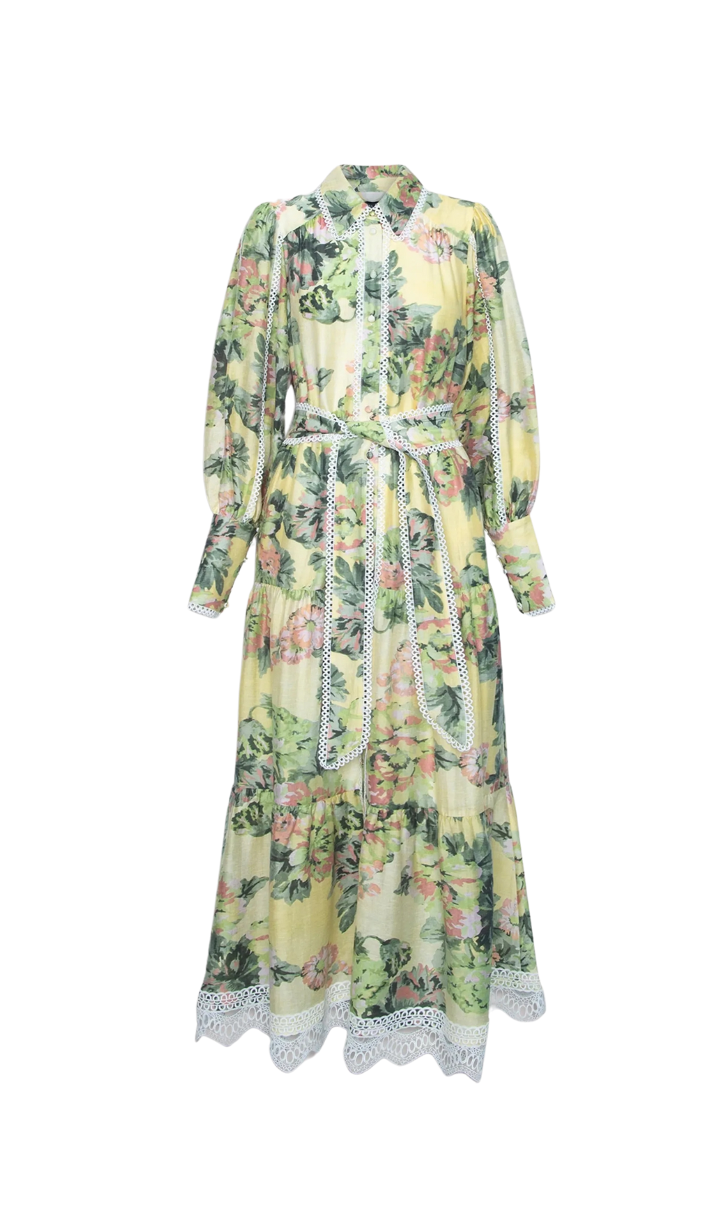 MULTICOLOR FLORAL LACE TRIM MAXI DRESS