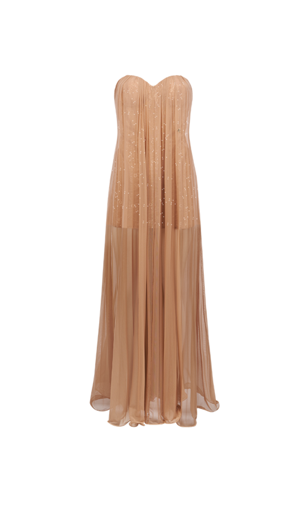 THEA STRAPLESS MESH BACKLESS BROWN MAXI DRESS