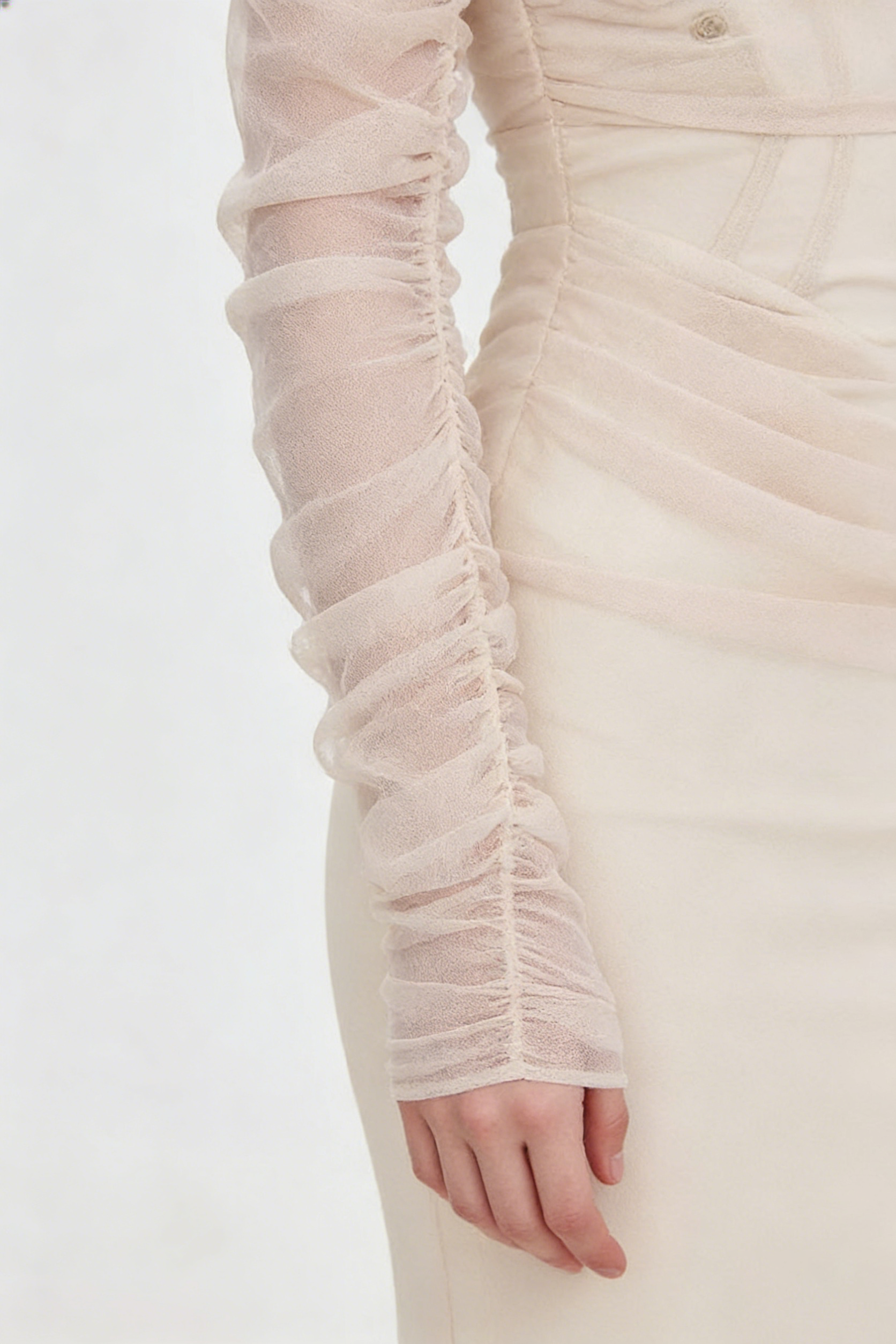ARIEL APRICOT MESH OFF-SHOULDER MERMAID MAXI DRESS