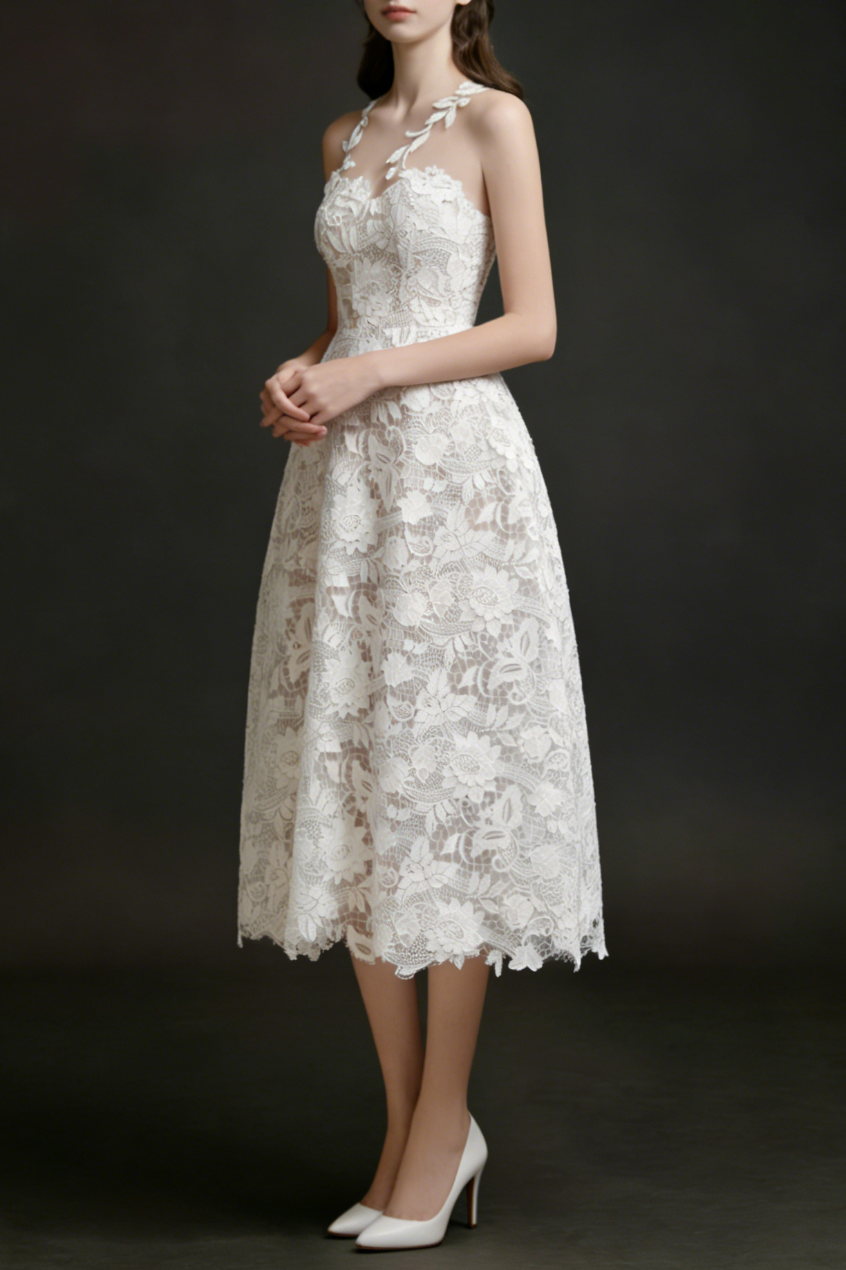 ERICA WHITE FLORAL LACE MIDI DRESS FOR WEDDING GUEST