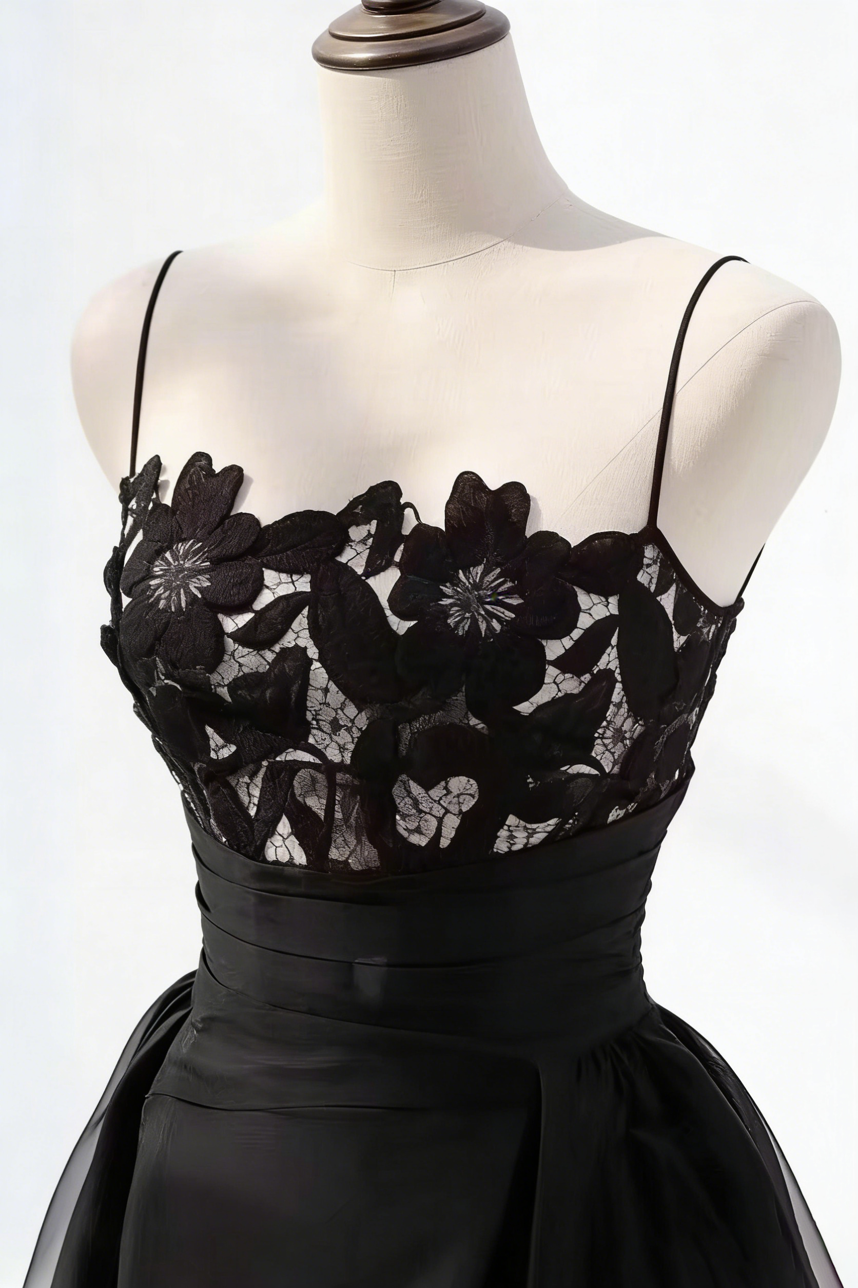 BLACK LACE MIDI DRESS WITH CAMISOLE BODICE