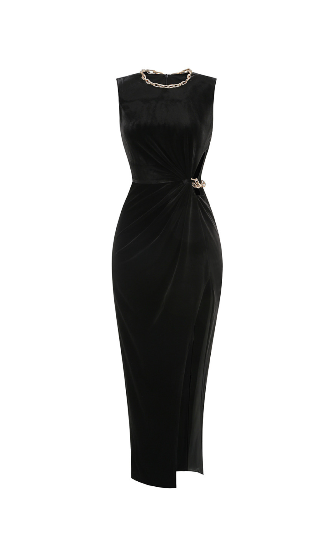 VELVET CRYSTAL MAXI DRESS BLACK FORMAL