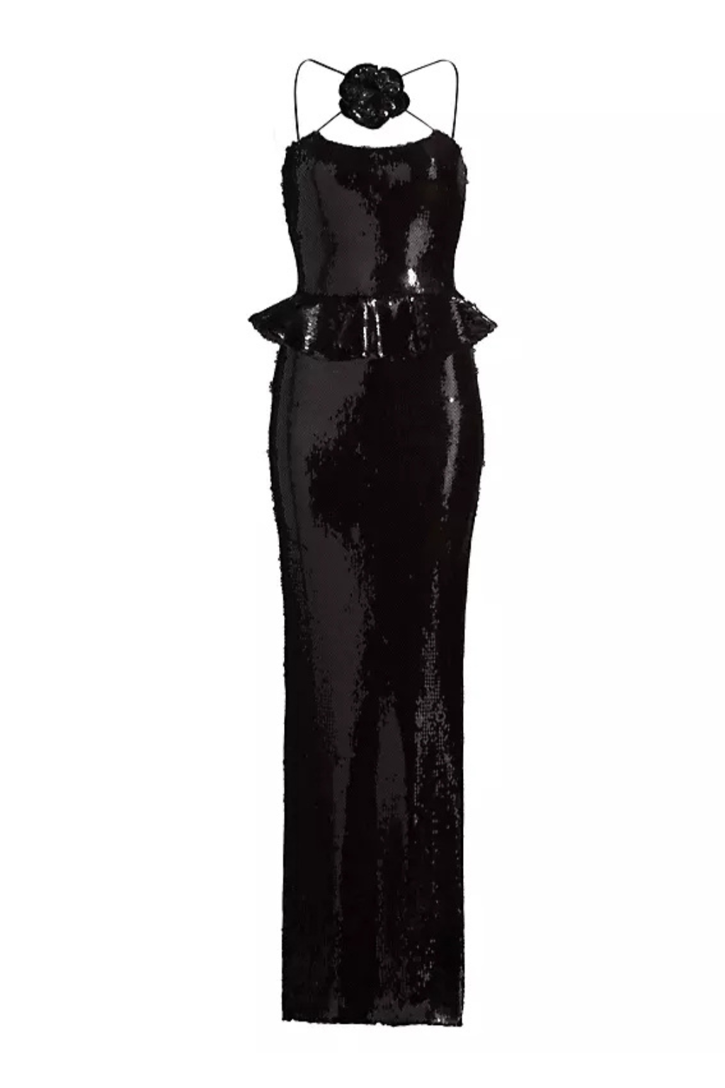 SEQUIN PEPLUM MAXI DRESS BLACK EVENING GOWN