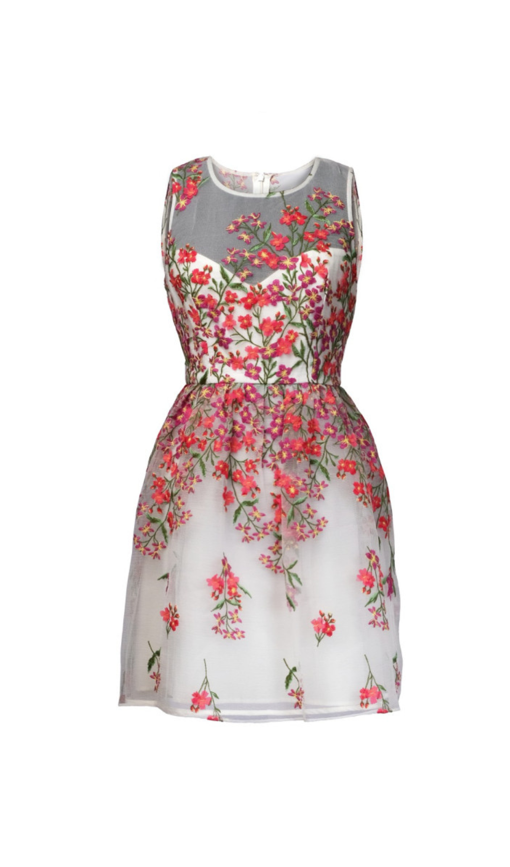 EMBROIDERED FLORAL WHITE FLARE MINI DRESS