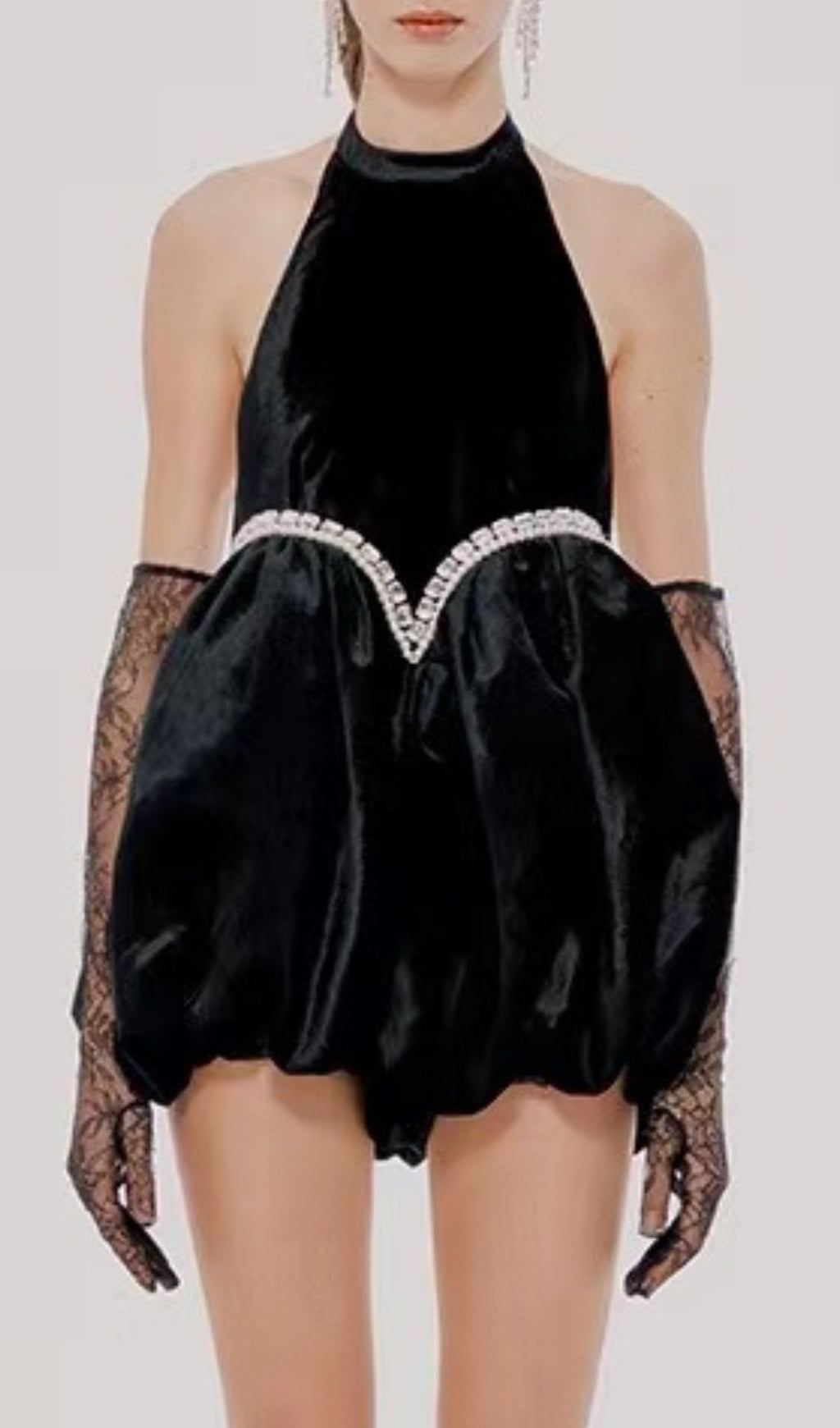 1_7a8c5ab4-43a0-4057-bf84-8b87237a6e12 VELVET HALTERNECK MINI DRESS, BLACK COCKTAIL PARTY