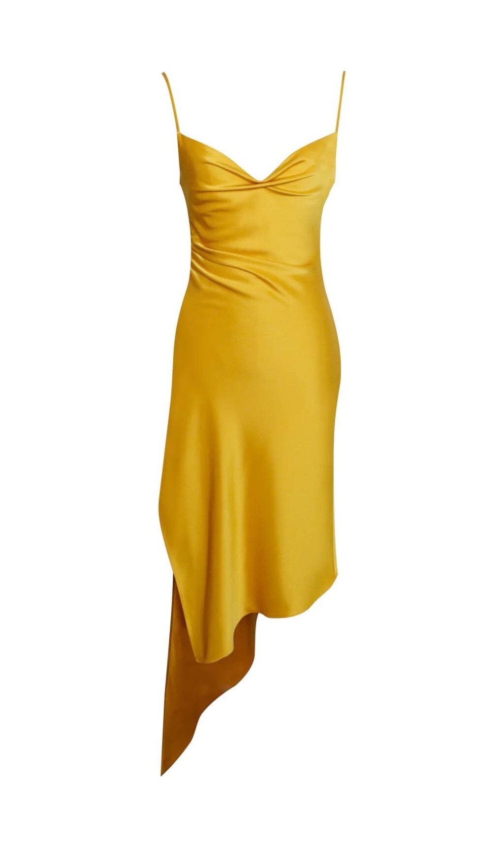 ORANGE SATIN DRAPE MIDI DRESS, COCKTAIL