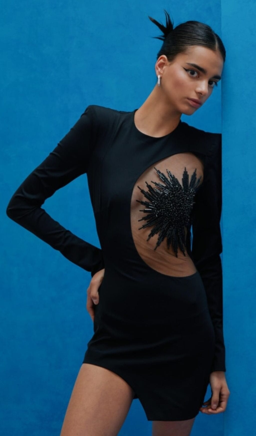 EMBELLISHED BANDAGE MINI DRESS, BLACK, COCKTAIL PARTY