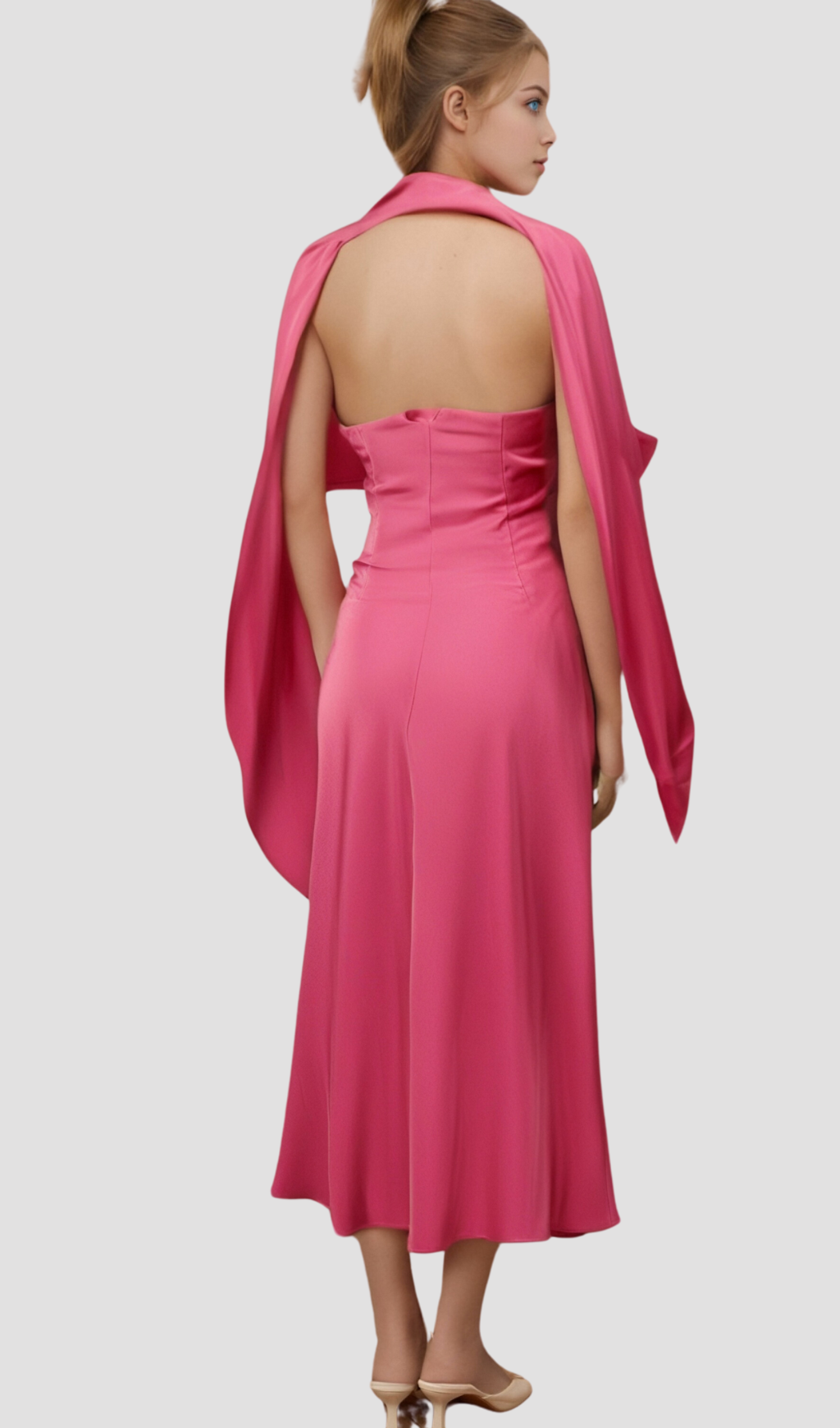 YASMIN OFF-SHOULDER SATIN MIDI DRESS FOR EVENING