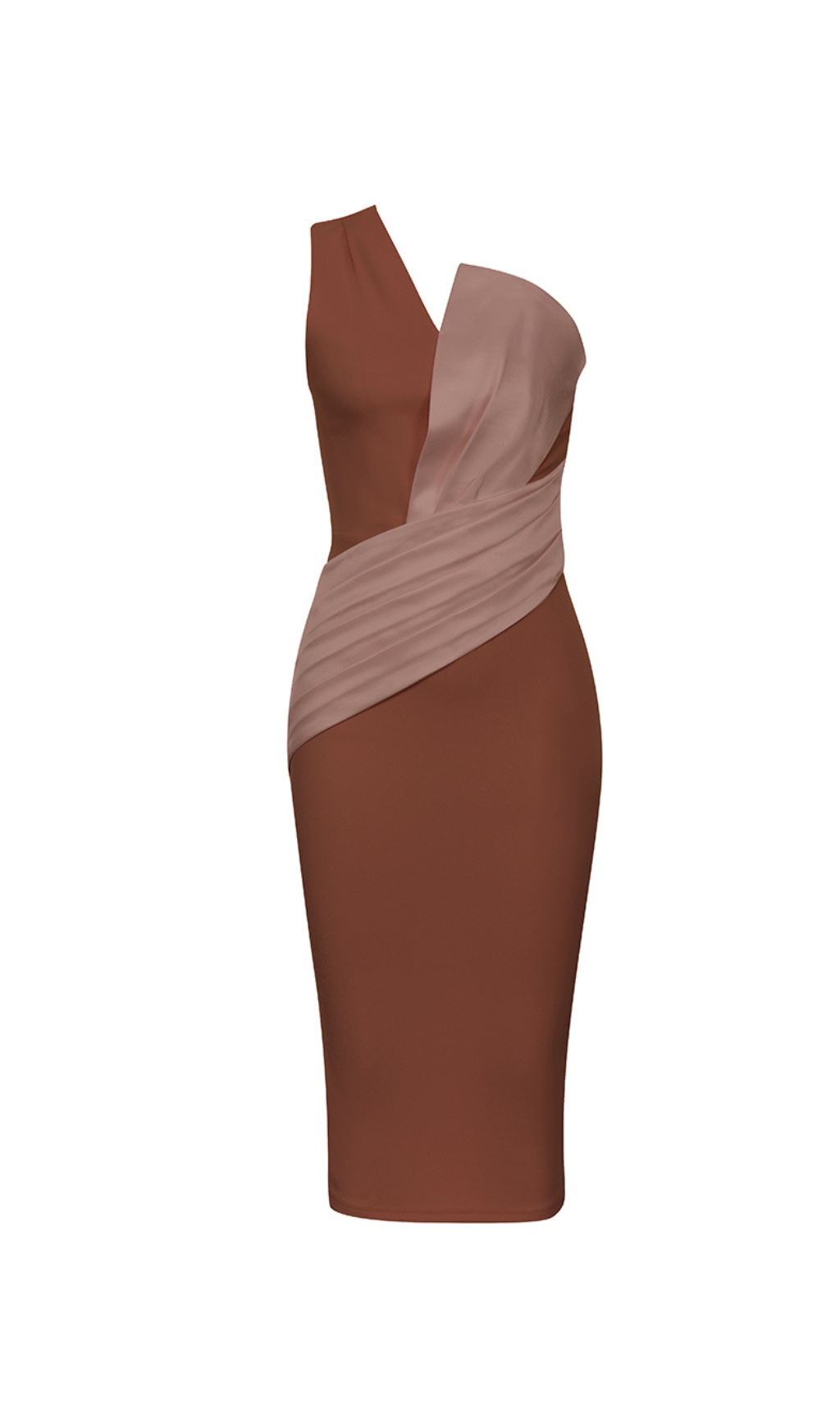 ONE SHOULDER SLIT MIDI BROWN COCKTAIL DRESS