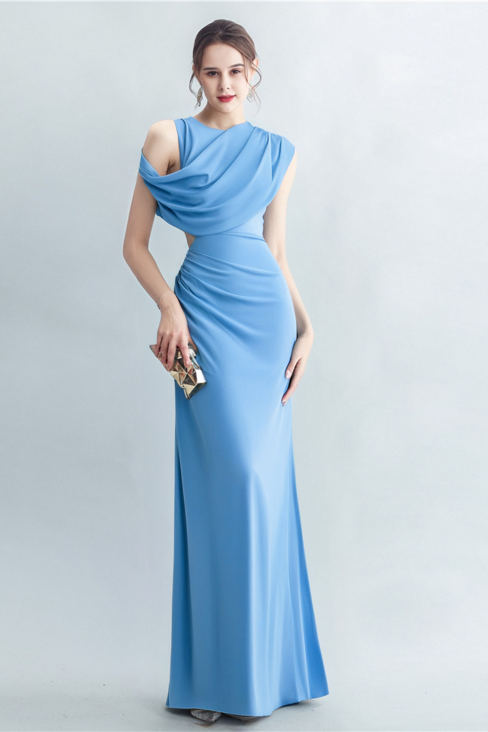 CASI SIDE-SLIT DRAPED JERSEY GOWN - BLUE EVENING