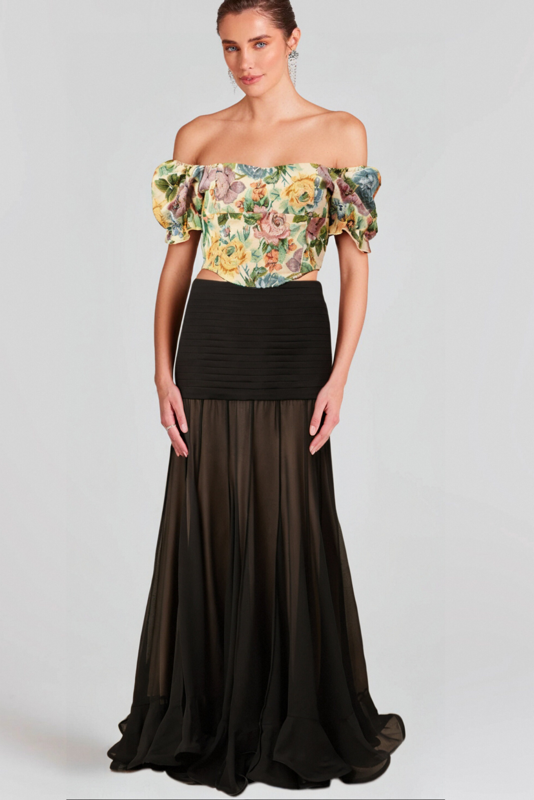 CONSTANCE FLORAL JACQUARD CROPPED TOP