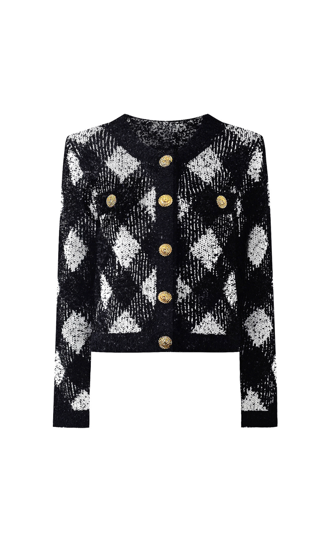 BLACK & WHITE GINGHAM TWEED CARDIGAN