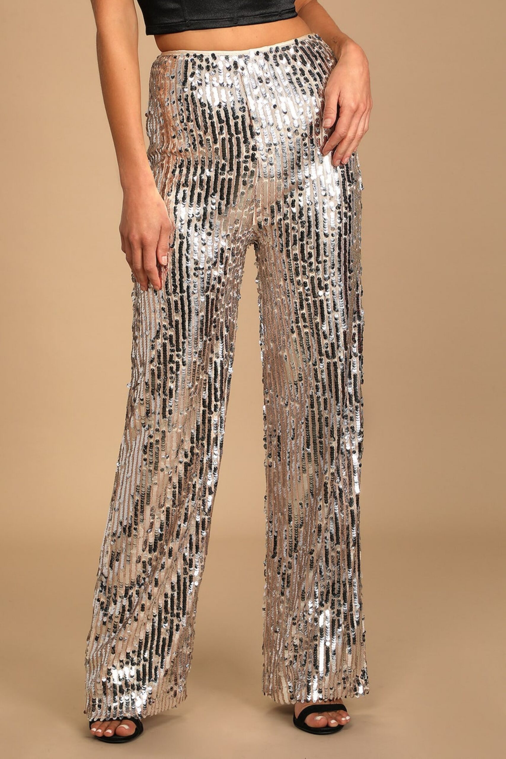 SILVER SEQUIN PALAZZO PANTS FOR PARTY
