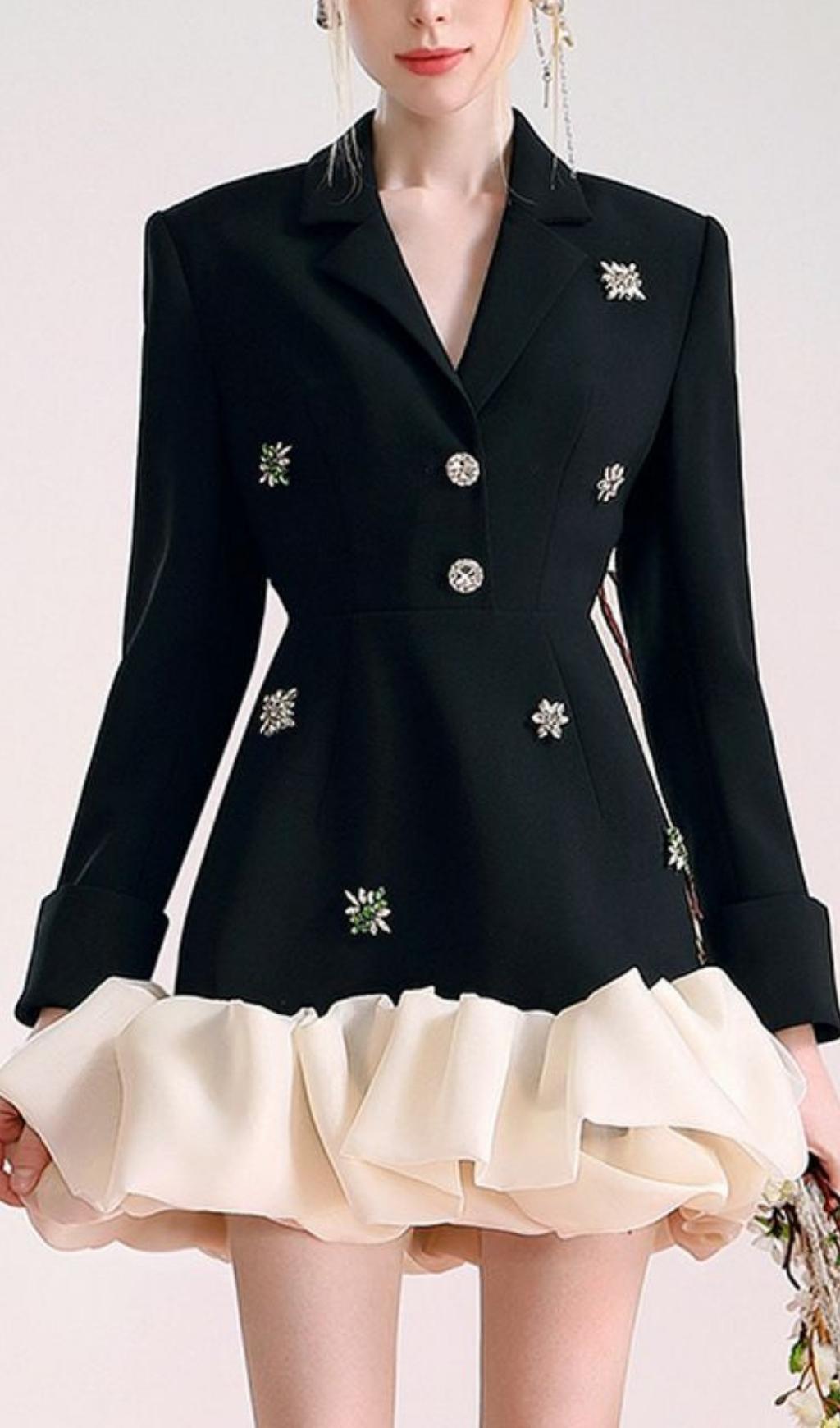 CLASSIC BLACK BEADED SUIT DRESS FOR EVENTS