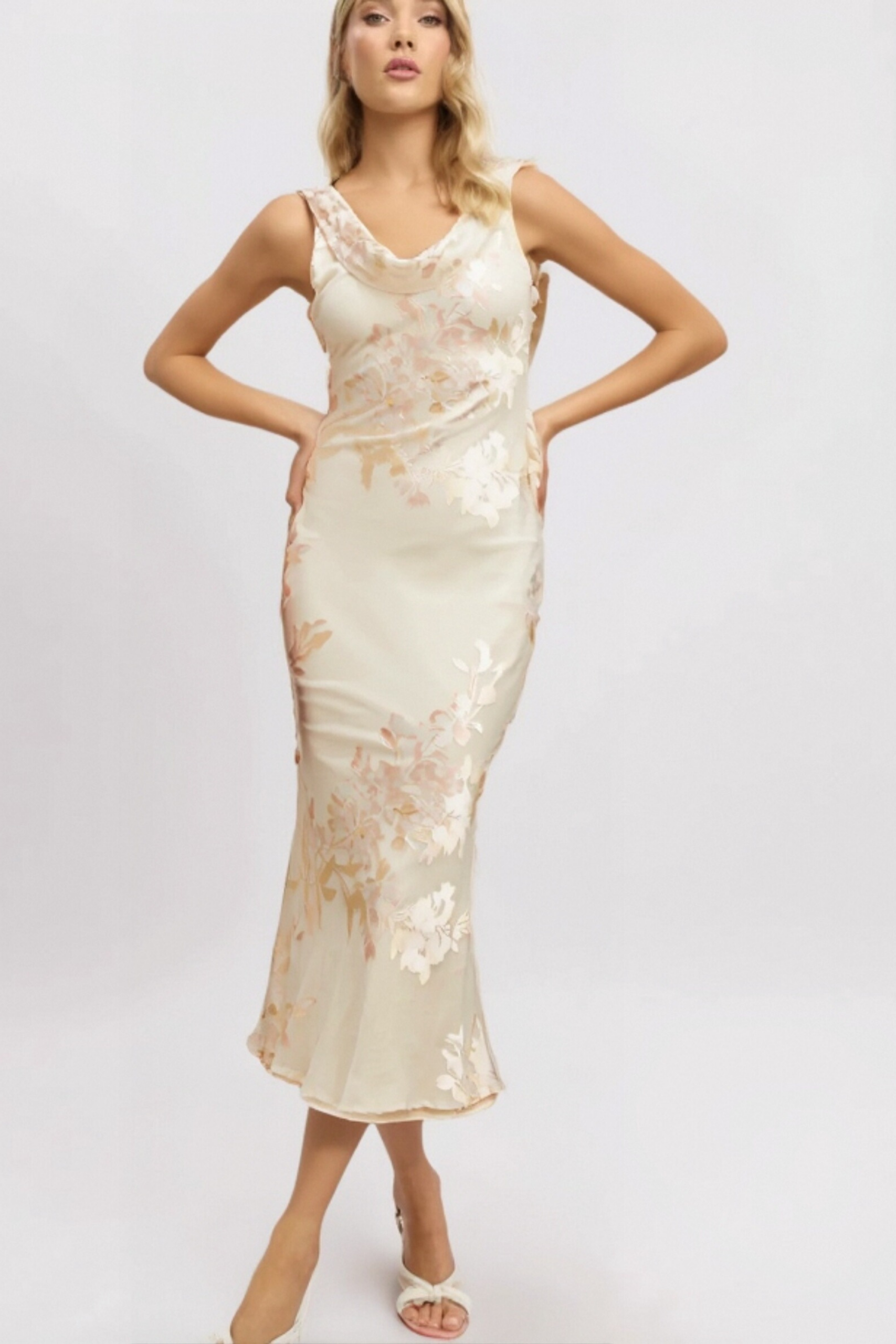 1_8c3a5da9-fdbb-4d62-a2b3-9b81b10c82c4 YOLANDA BEIGE FLORAL JACQUARD MIDI DRESS FOR WEDDING GUEST