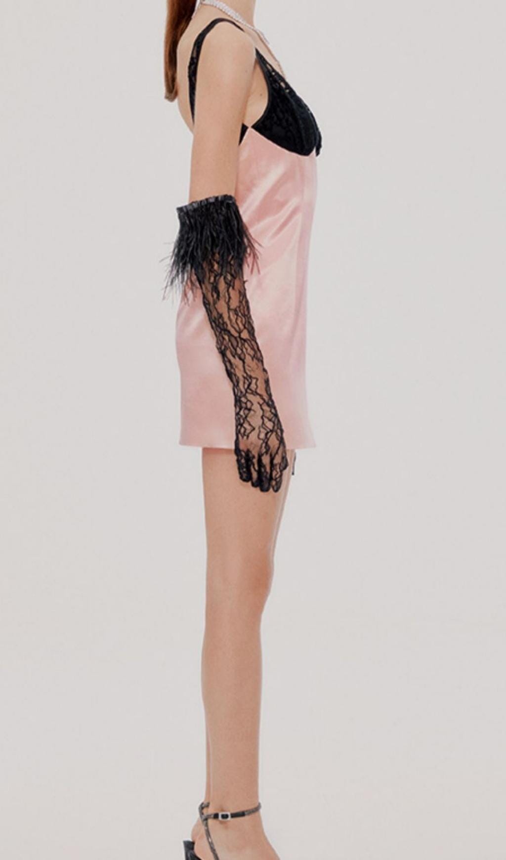 PINK LACE PATCHWORK MINI DRESS FOR PARTIES