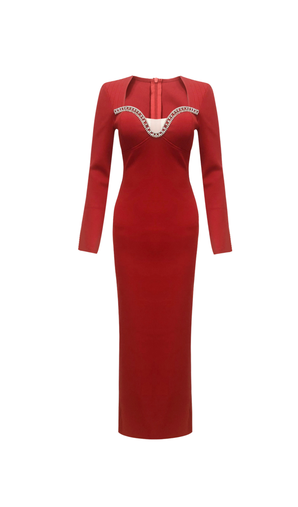 SYLVIA CRYSTAL MAXI DRESS, RED, LONG SLEEVE FORMAL
