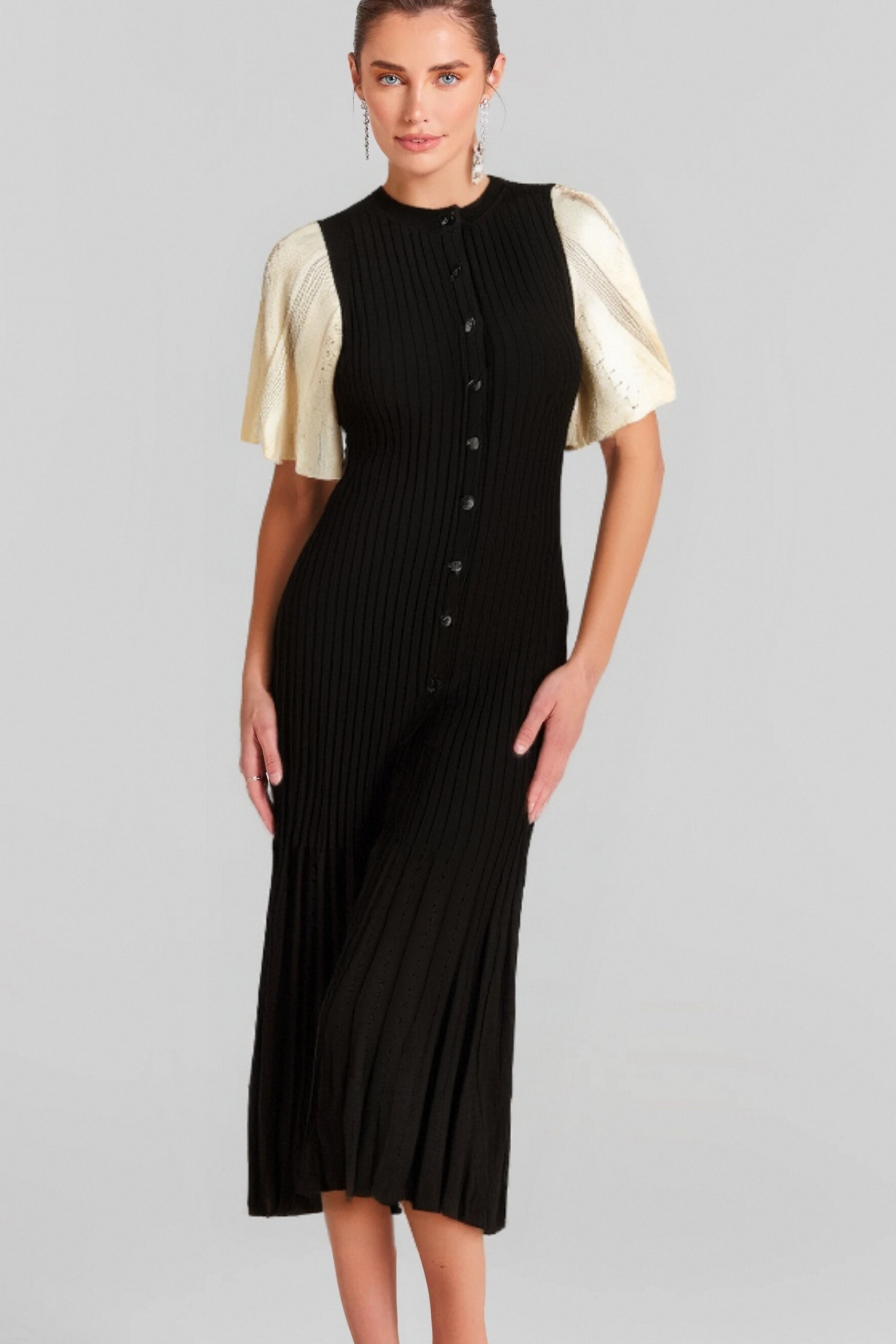 BEULAH KNIT MIDI DRESS, BLACK COCKTAIL