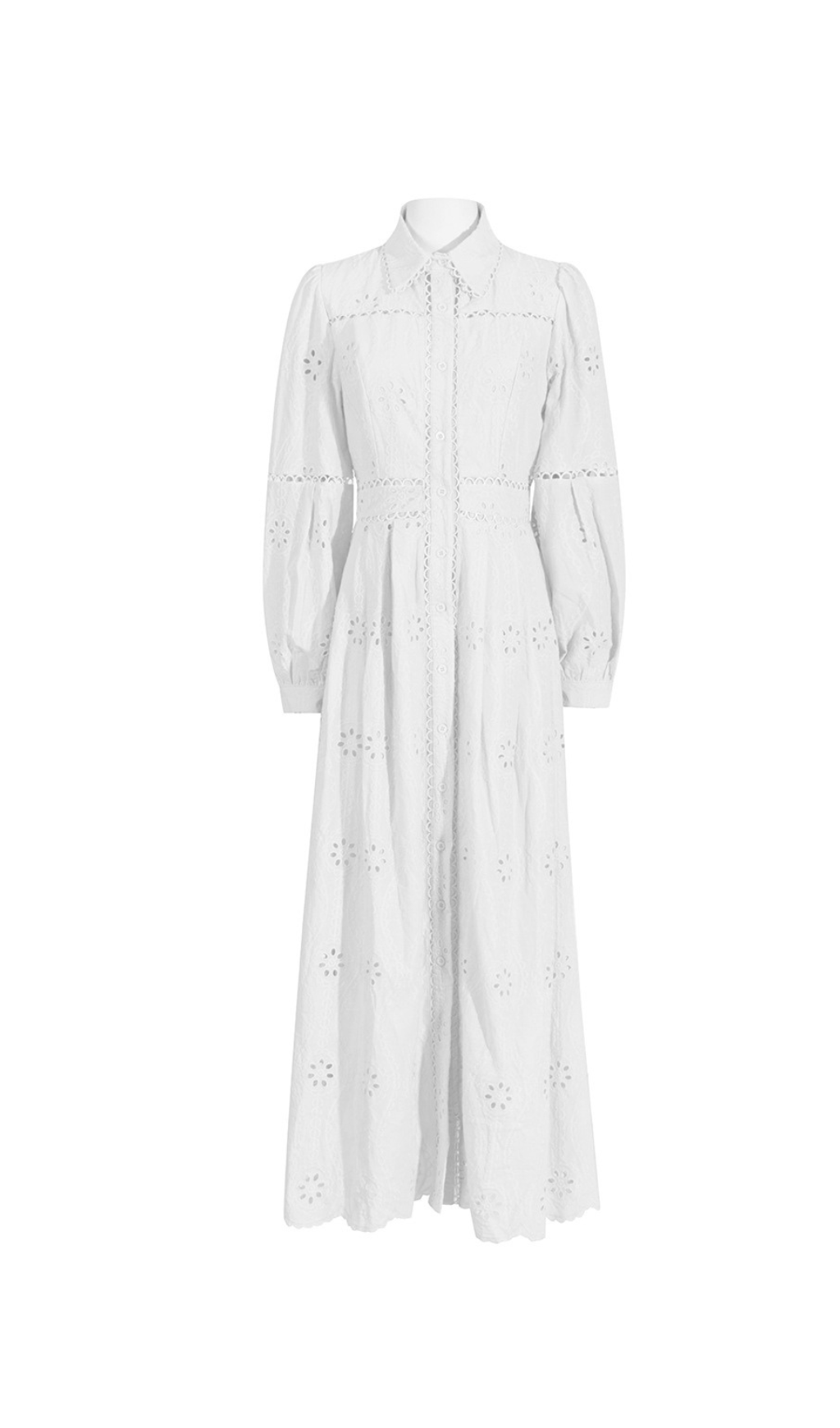 RETRO LACE MIDI DRESS, SINGLE-BREASTED, WHITE