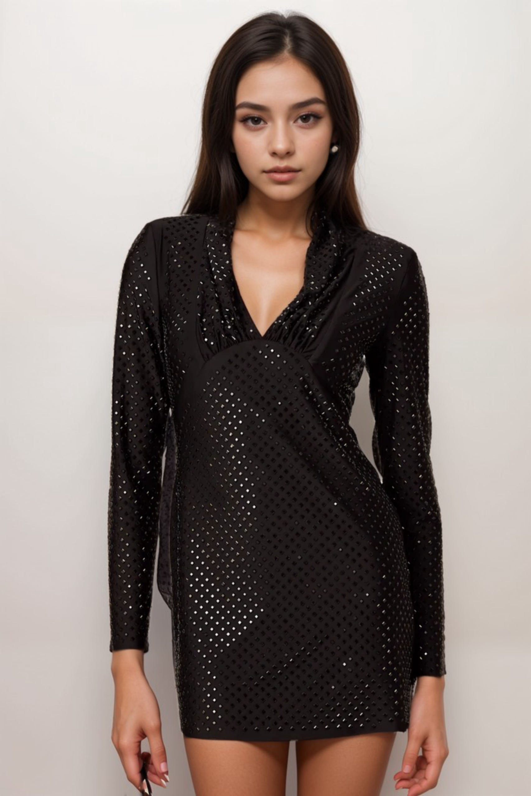 Mariasole embellished plunging V-neck studded mini dress