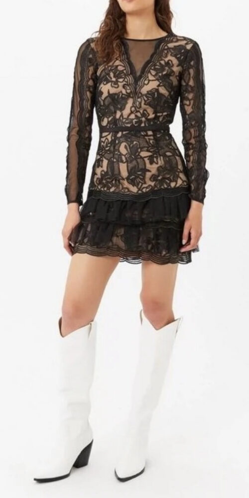 black tulle ruffle hem embroidered lace mini dress black tulle ruffle hem embroidered lace mini dress