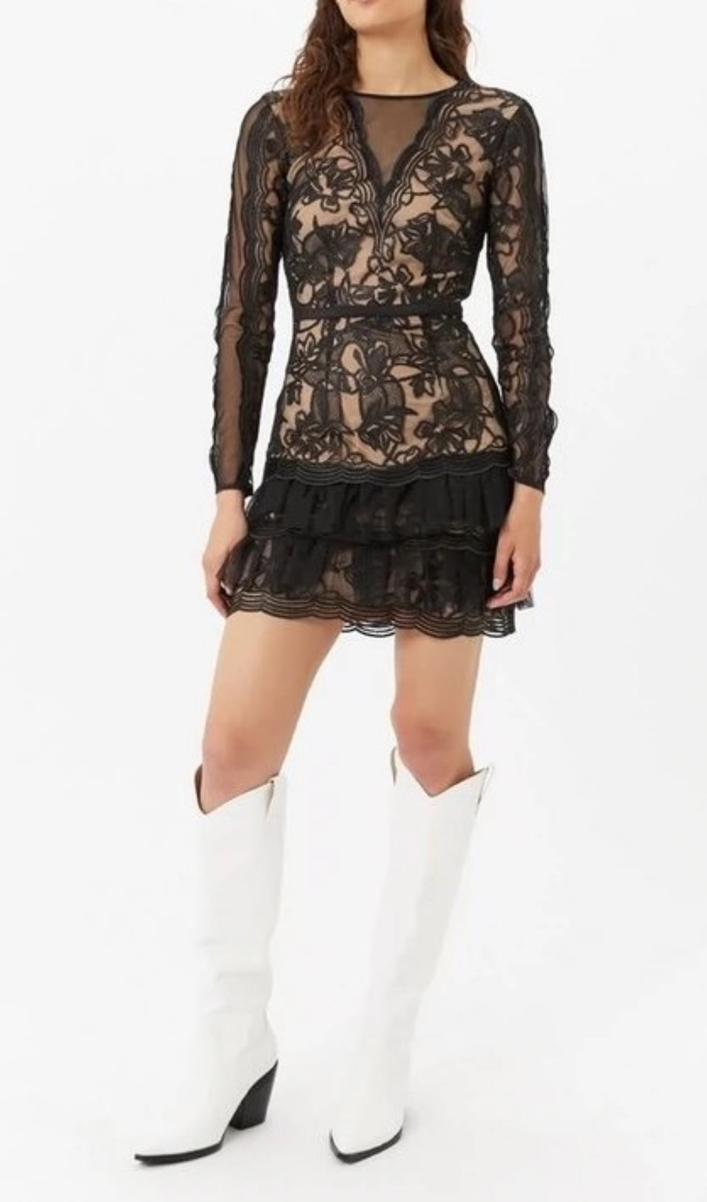 BLACK LACE TULLE RUFFLE MINI DRESS FOR PARTY