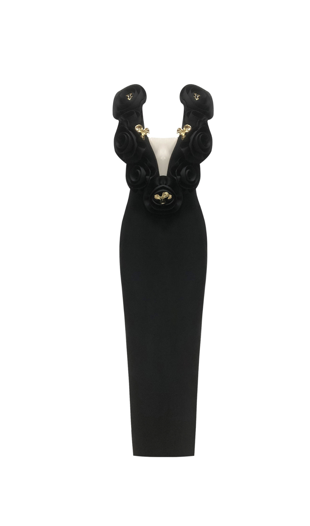 RUFFLED GOLD ACCENT MAXI DRESS FOR EVENING