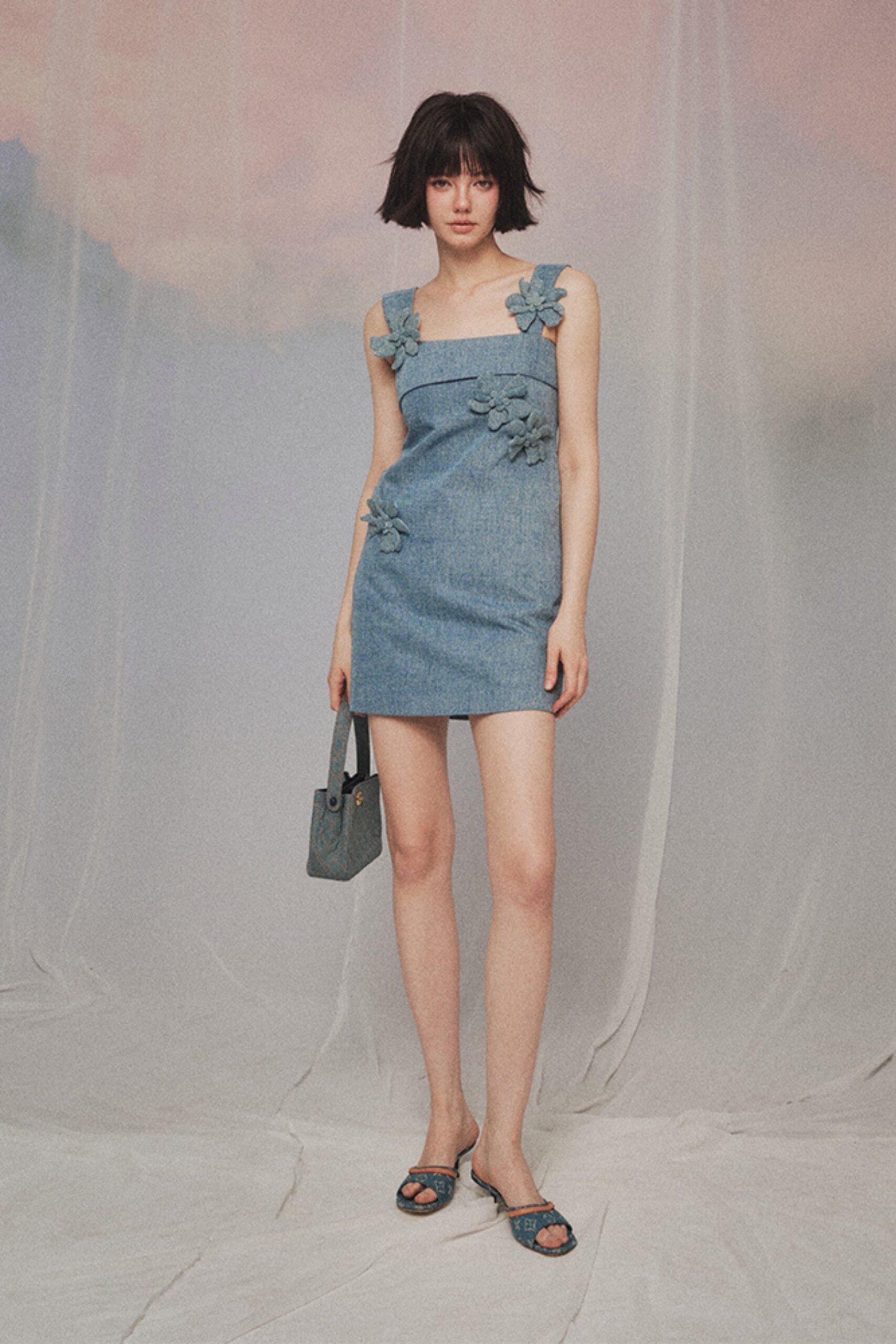 FLORAL BLUE MINI DRESS FOR PARTY