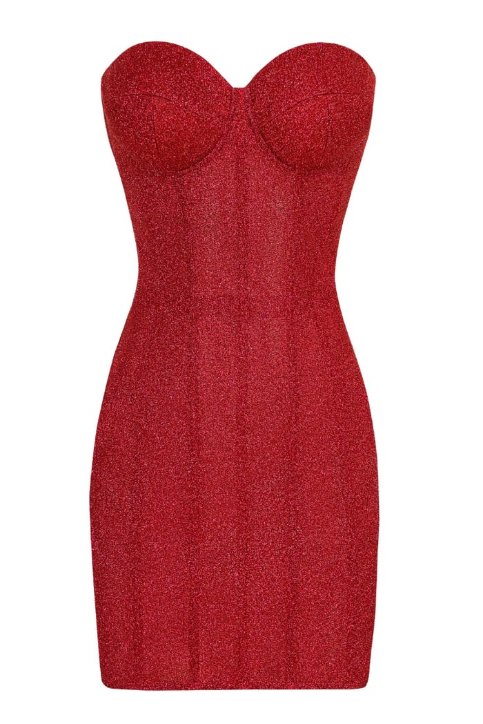 RED CORSET STRAPLESS LACE-UP BACK MINI DRESS