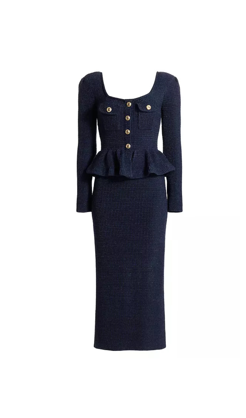 KNIT PEPLUM MAXI DRESS, DARK BLUE, EVENING