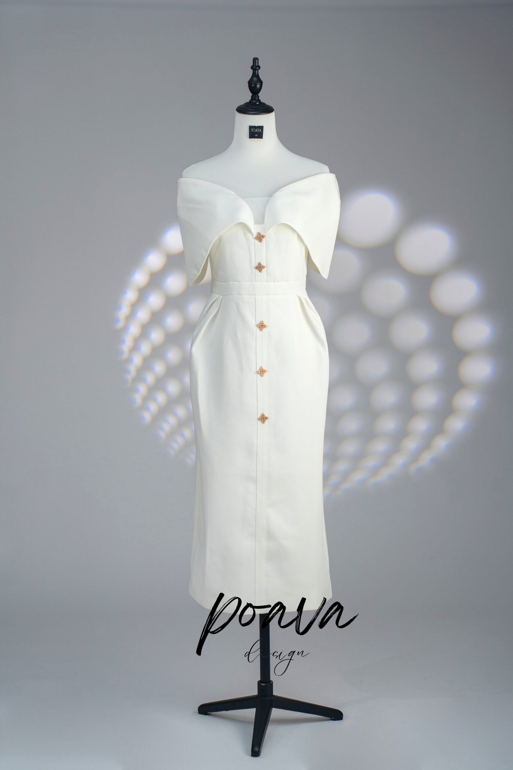 OFF SHOULDER WHITE MIDI DRESS FOR WEDDING