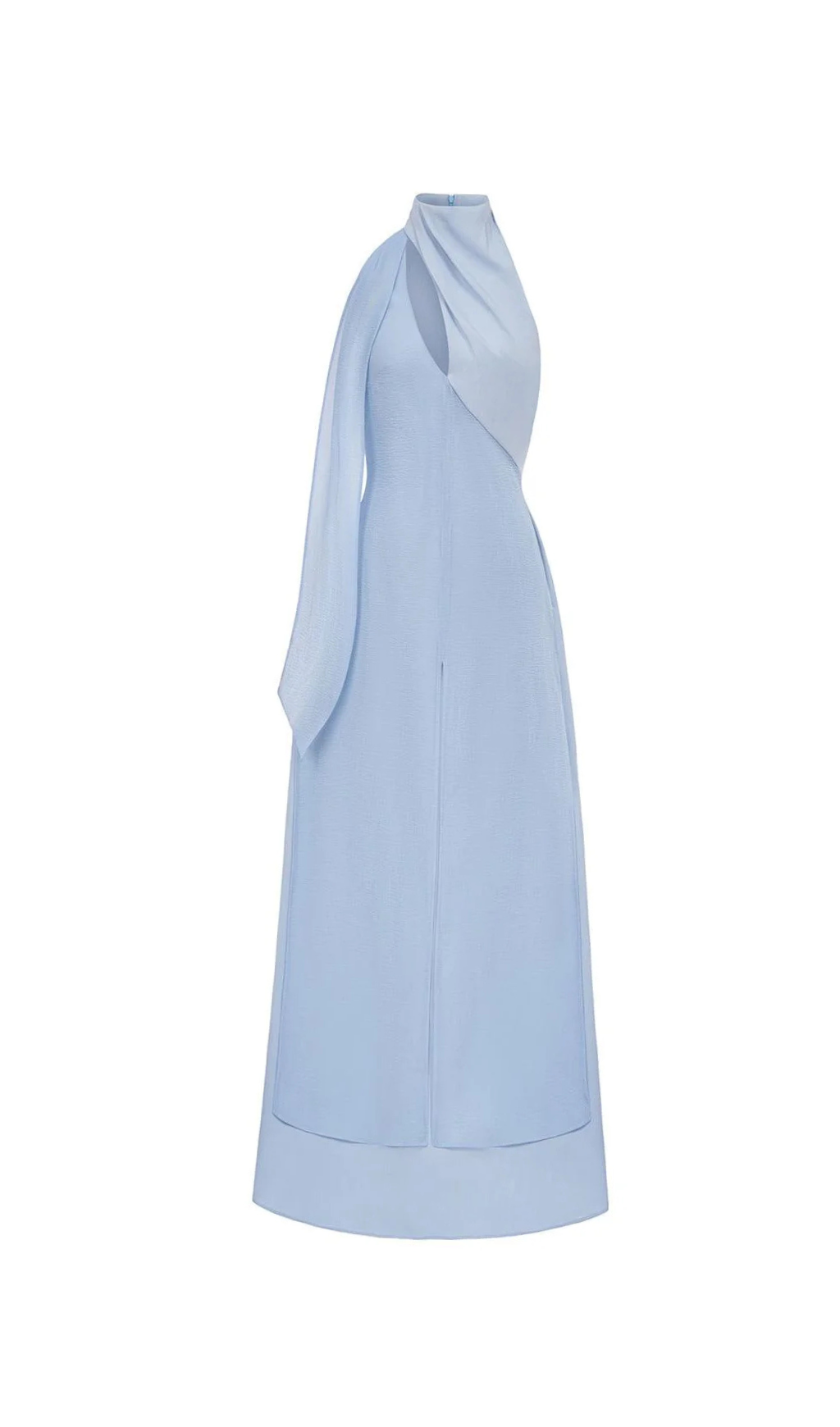 YEN LAYERED HIGH NECK SILK MAXI DRESS BLUE