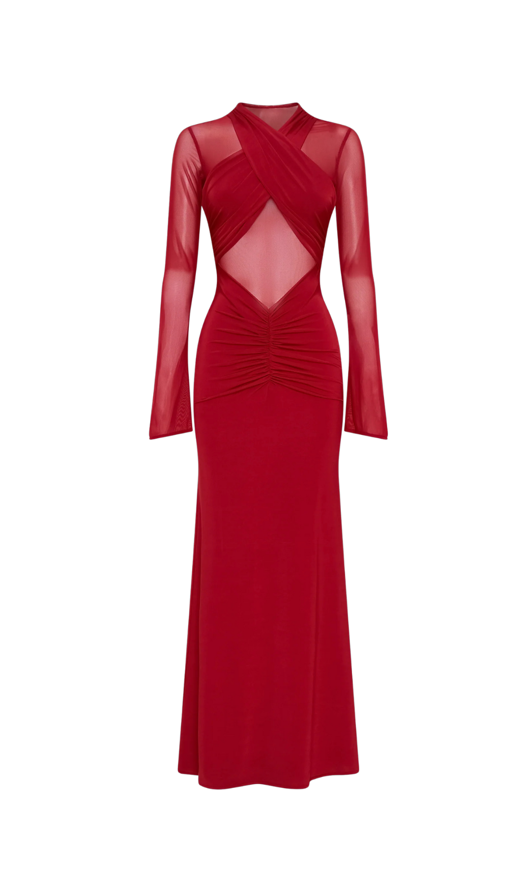 SLINKY MESH MAXI DRESS IN RUBY