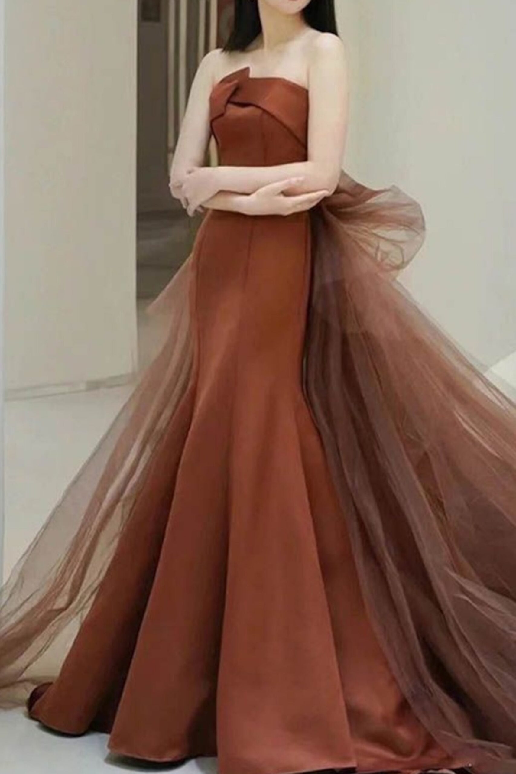 MERMAID TULLE SATIN LONG PROM GOWN
