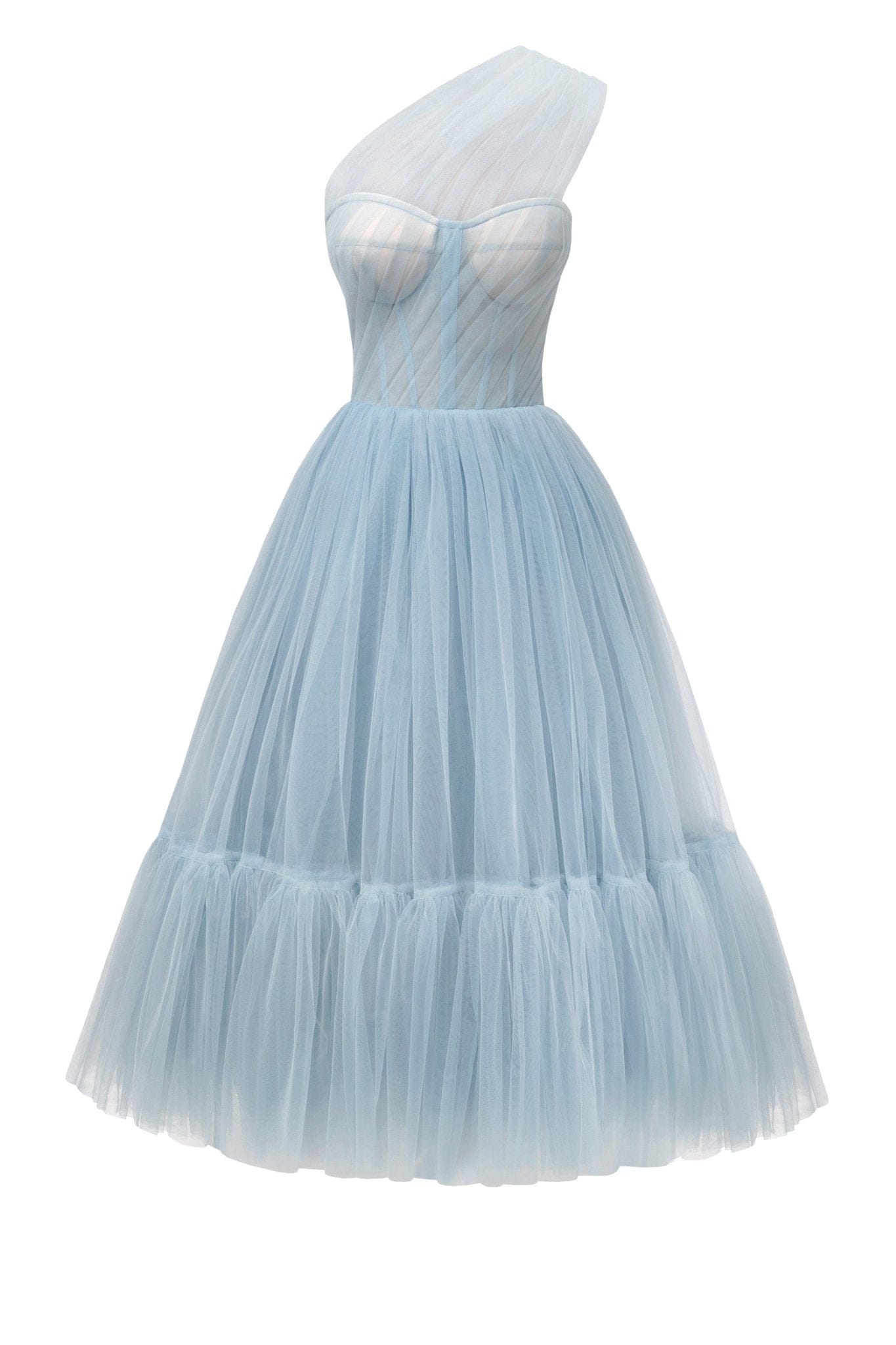 LIGHT BLUE ONE-SHOULDER TULLE COCKTAIL DRESS