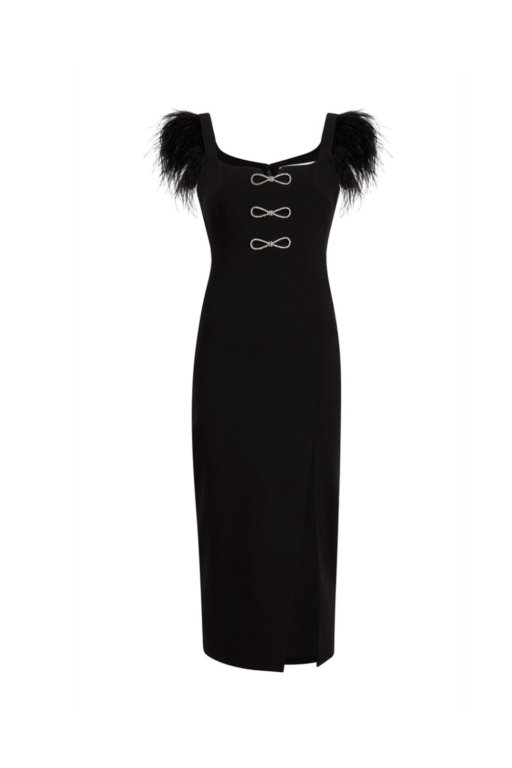 JOSEPHINE BOW HIGH SLIT BANDAGE MIDI DRESS