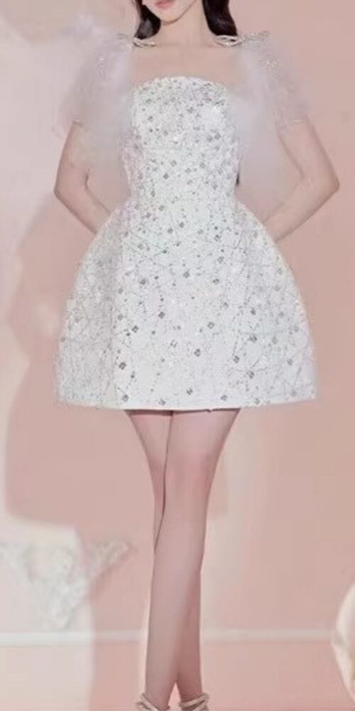 White Sequin Dress, Bow Mini Dress, Glamorous Mini Dress, Sparkling Evening Dress, Party Dress, Chic Mini Dress, Festive Fashion Dress, High-Quality Sequin Dress White Sequin Dress, Bow Mini Dress, Glamorous Mini Dress, Sparkling Evening Dress, Party Dress, Chic Mini Dress, Festive Fashion Dress, High-Quality Sequin Dress