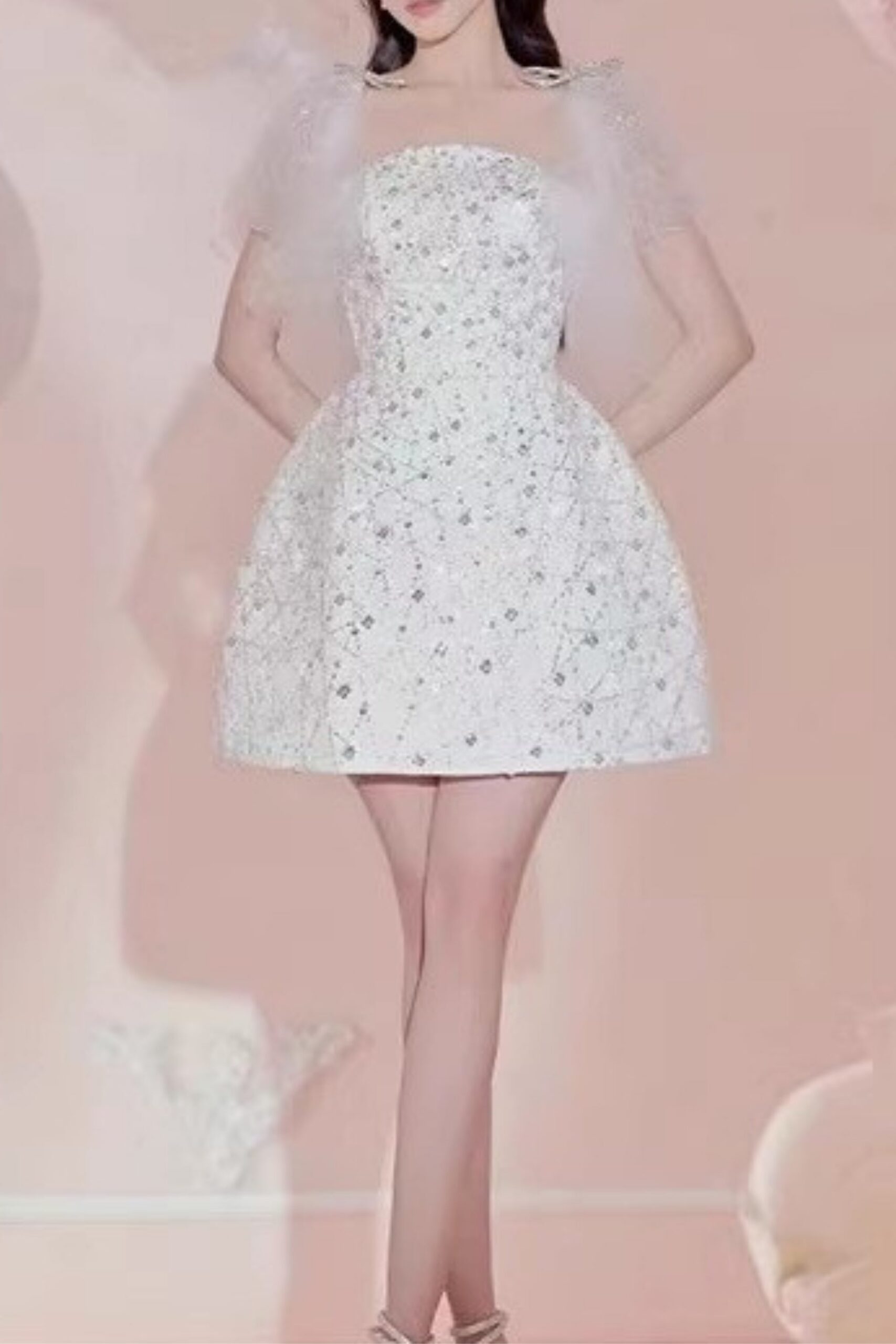White Sequin Dress, Bow Mini Dress, Glamorous Mini Dress, Sparkling Evening Dress, Party Dress, Chic Mini Dress, Festive Fashion Dress, High-Quality Sequin Dress