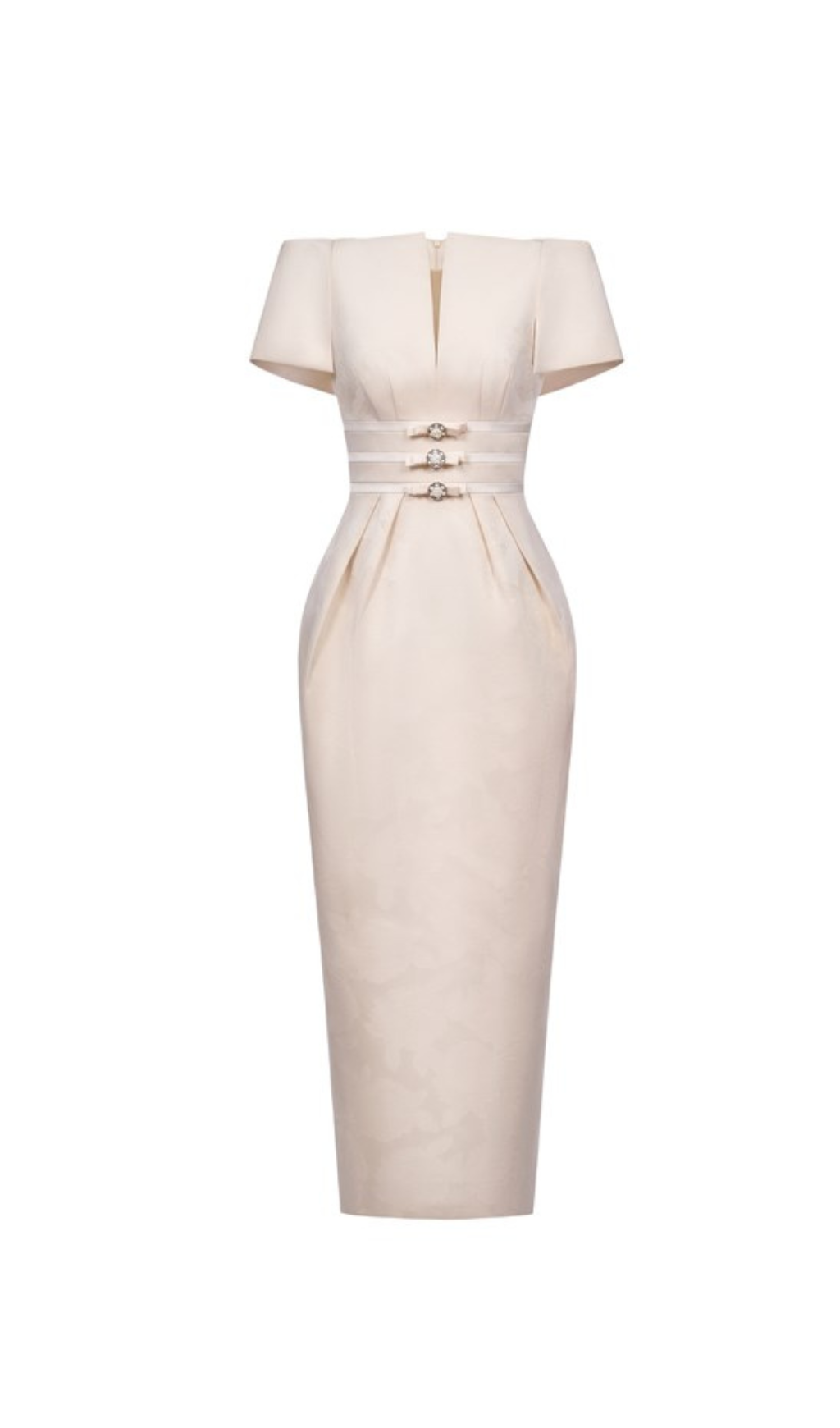 V-NECK BEIGE MAXI DRESS FOR WEDDING GUEST