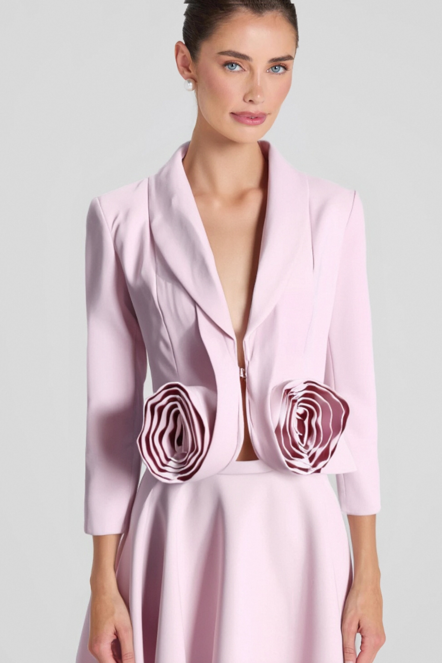 CAROL PINK 3D FLORAL BLAZER MIDI SKIRT SET