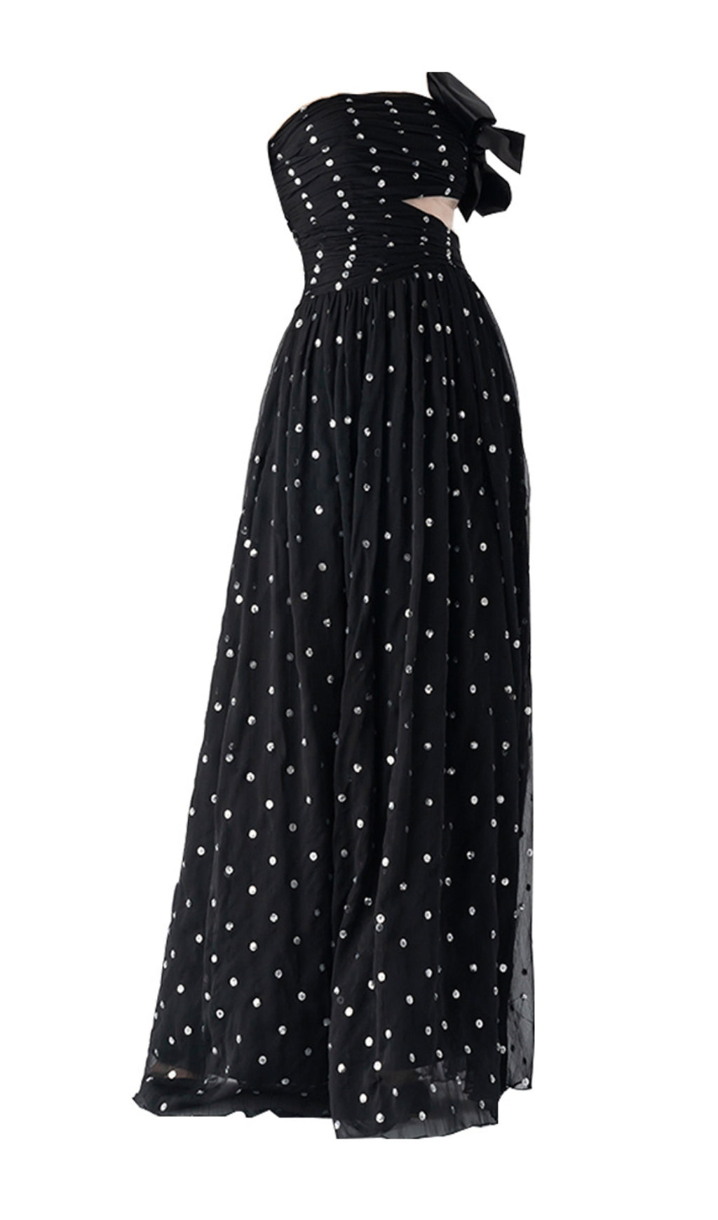 POLKA DOT BANDEAU DRESS BLACK PARTY MINI