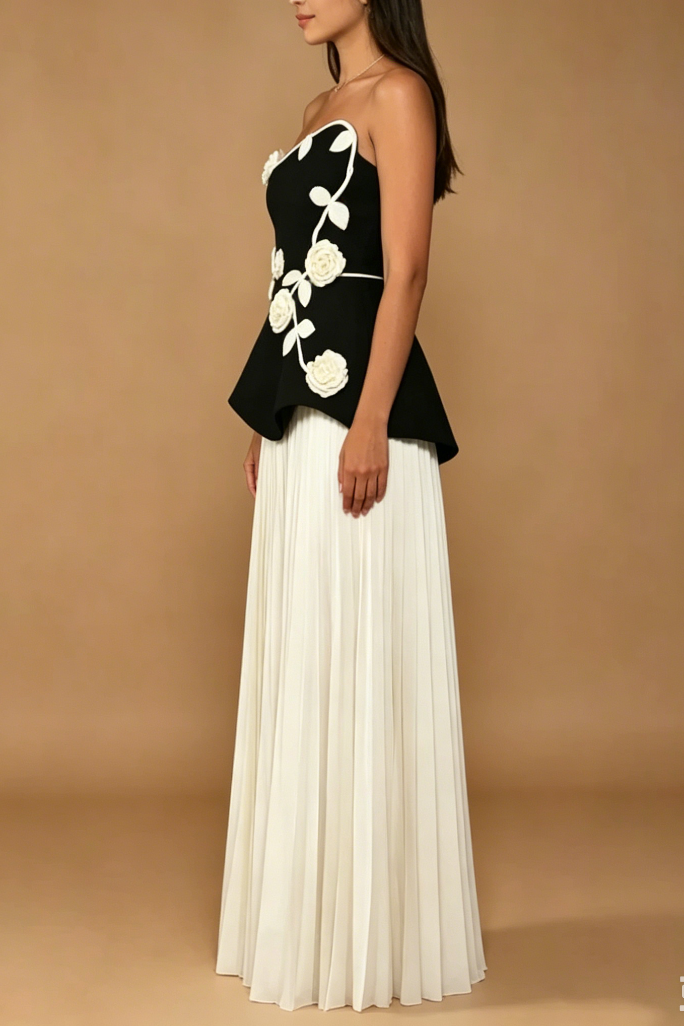 STRAPLESS 3D ROSE PEPLUM MAXI DRESS FOR WEDDINGS