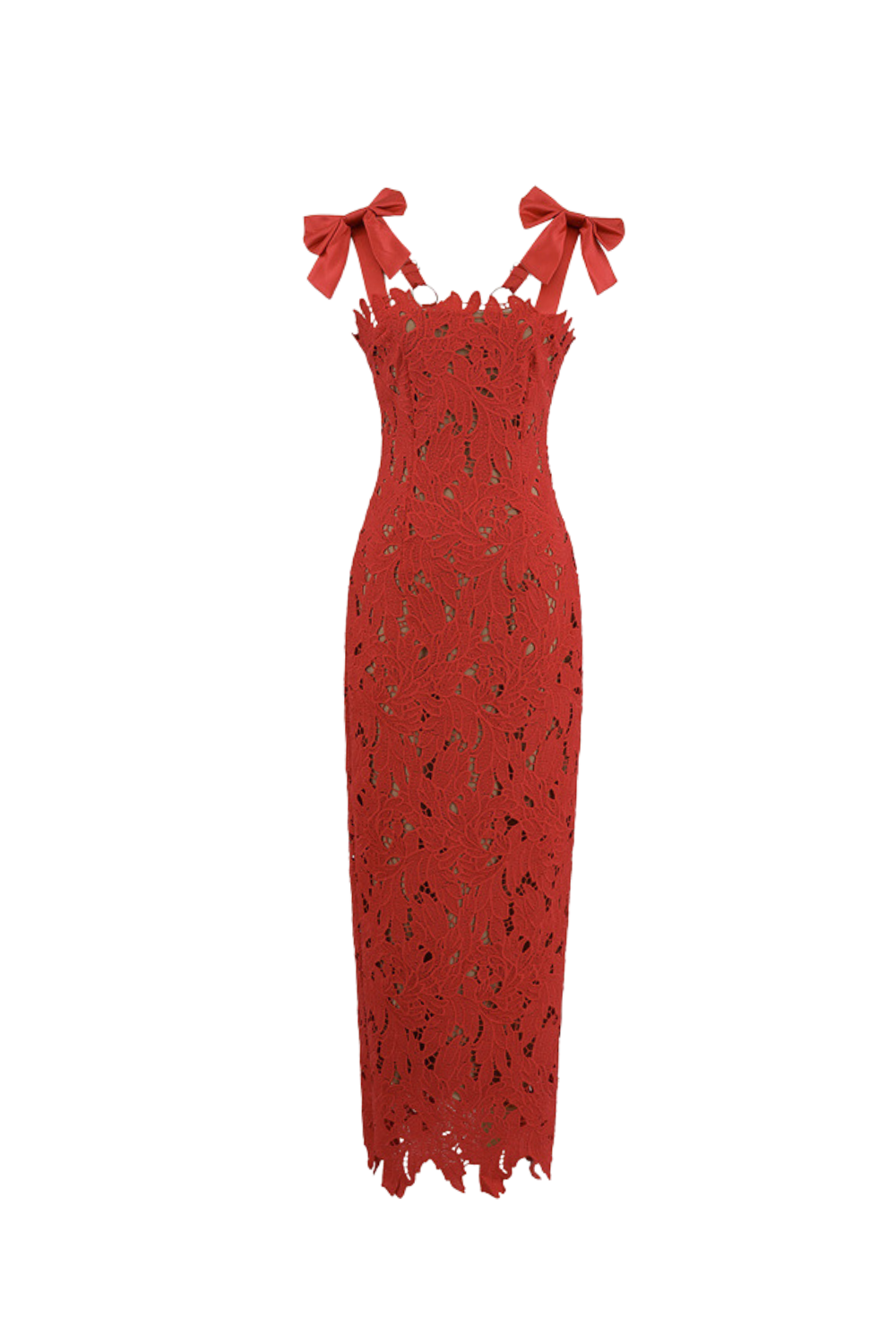 HERMOSA RED EMBROIDERED LACE MAXI DRESS