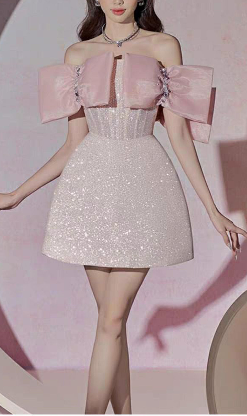PINK BOWKNOT STRAPLESS MINI DRESS FOR PARTY