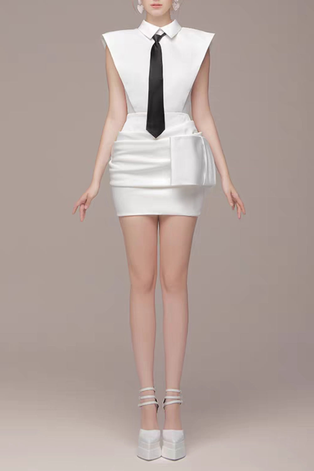 1_b4ce7266-9a34-4c97-b3ae-8e282c658cca WHITE BOWKNOT MINI DRESS WITH NECKTIE