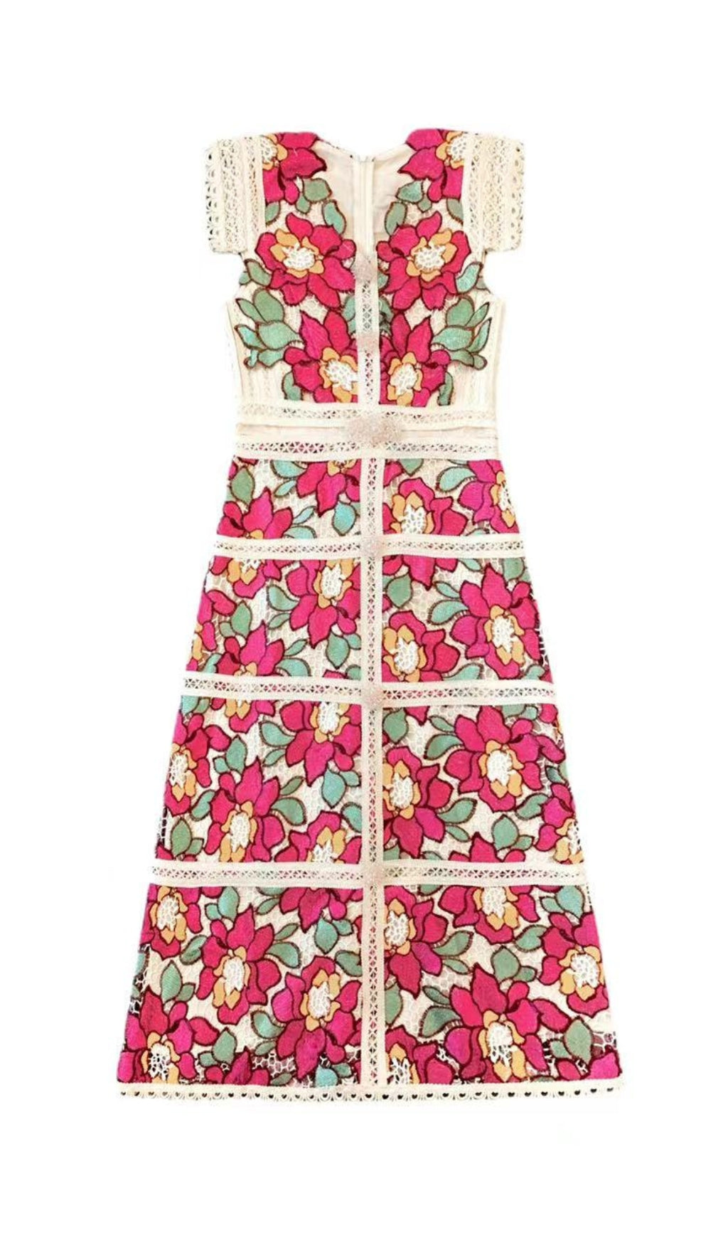 RED EMBROIDERED FLOWER MIDI DRESS FOR PARTY