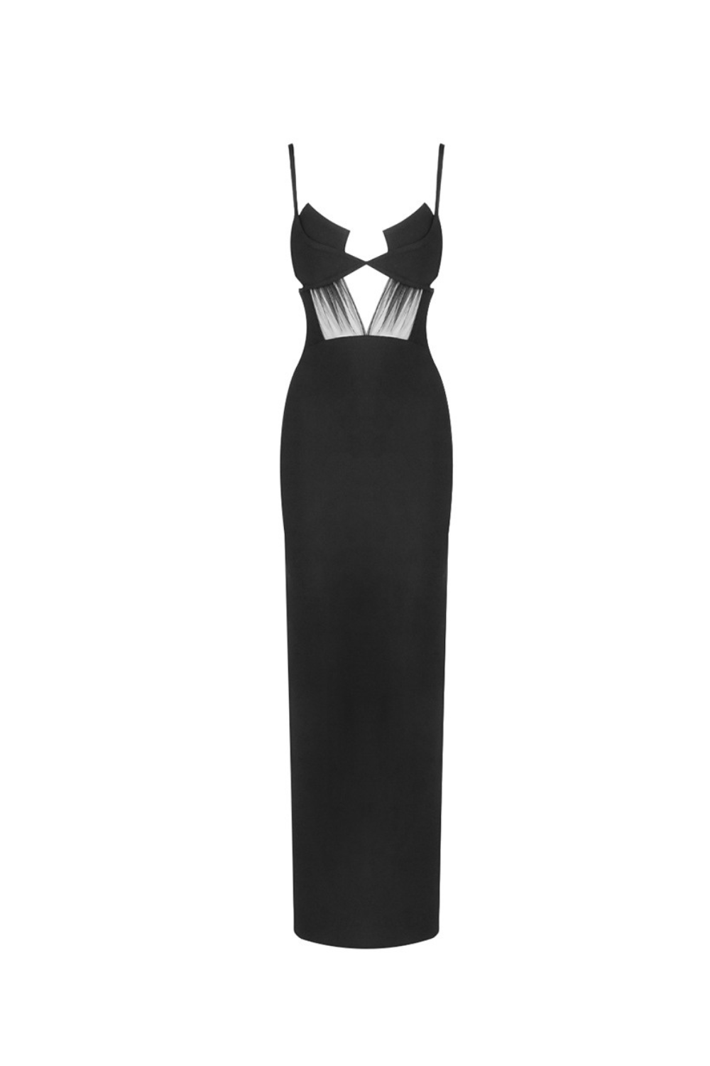 SLIT BACK BANDAGE MAXI DRESS, BLACK COCKTAIL