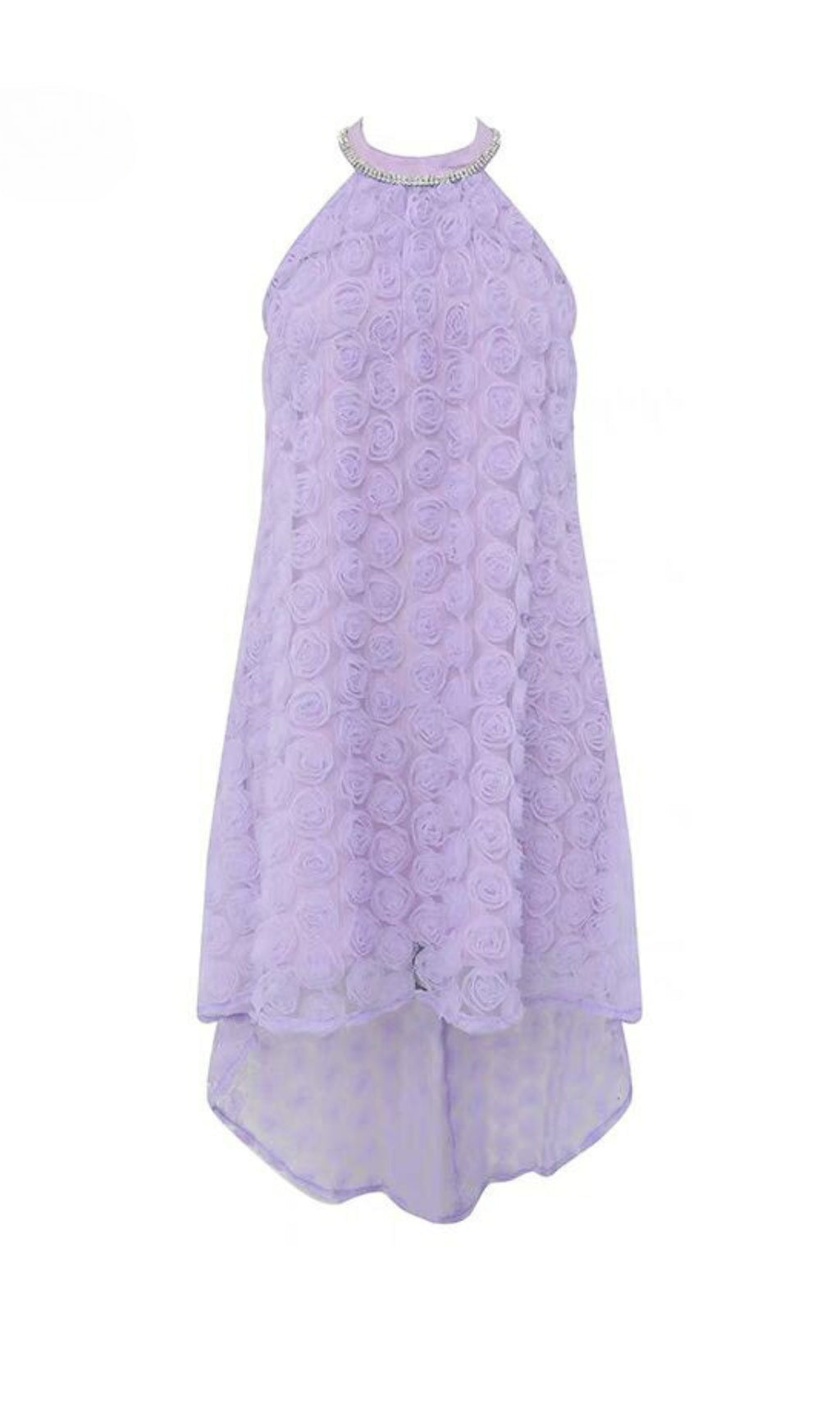 3D PURPLE ROSE HALTER BACKLESS MIDI DRESS