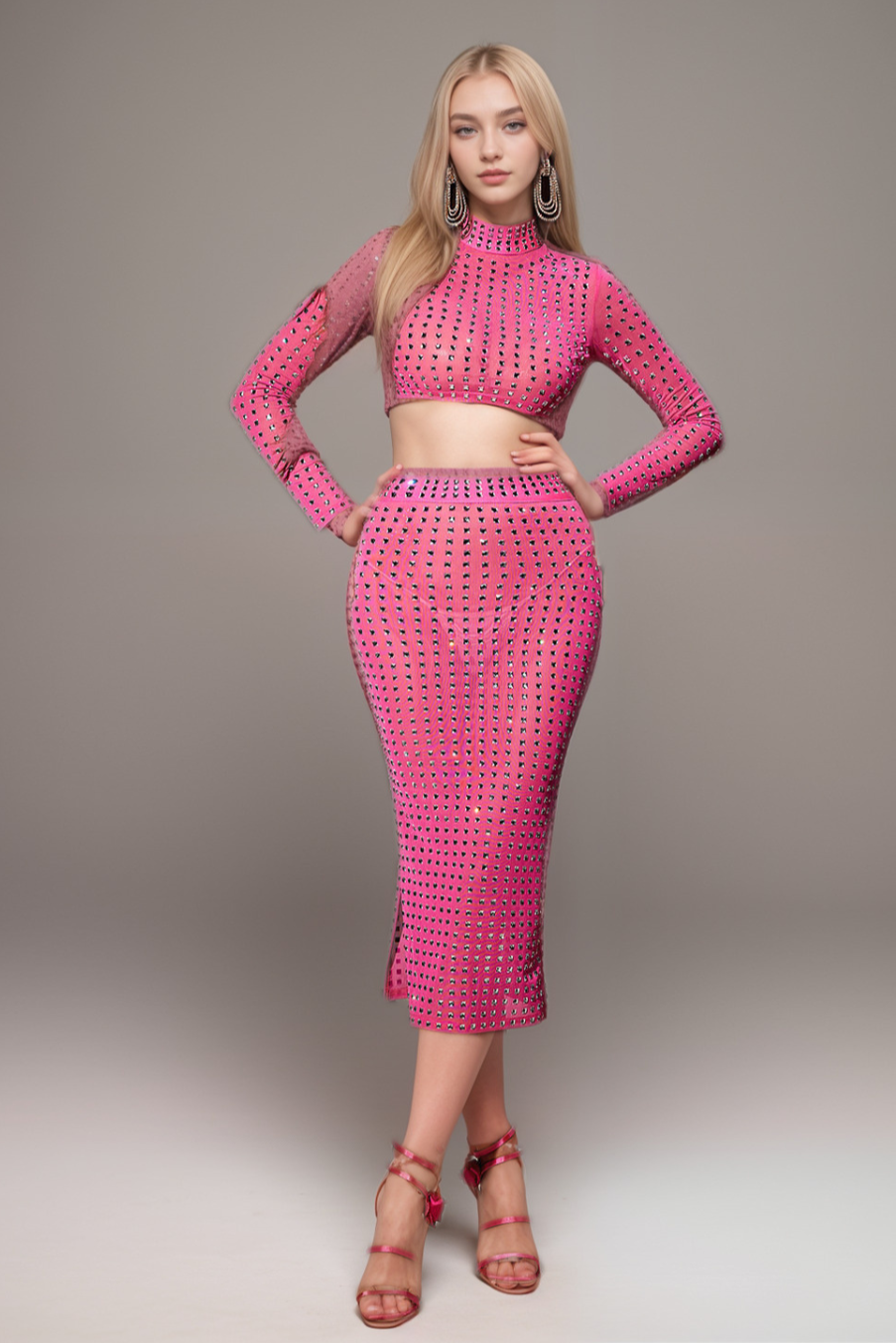 1_b7bfb617-5c7d-4f83-9bd6-13290b6363db EMBELLISHED SPLIT MESH SKIRT SET HOT PINK PARTY