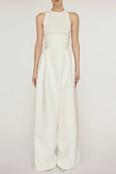 WHITE HIGH WAIST WIDE LEG SKIRT SUIT